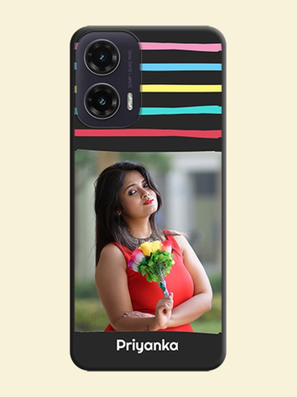 Multicolor Lines with Image On Space Black Custom Soft Matte Mobile Back Cover - Motorola G35 5G