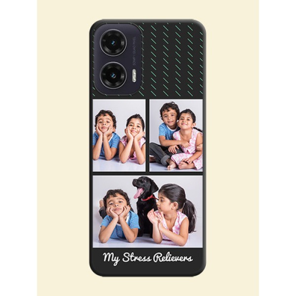Cross Dotted Pattern with 2 Image Holder On Space Black Custom Soft Matte Mobile Back Cover - Motorola G35 5G Cross Dotted Pattern with 2 Image Holder On Space Black Custom Soft Matte Mobile Back Cover - Motorola G35 5G