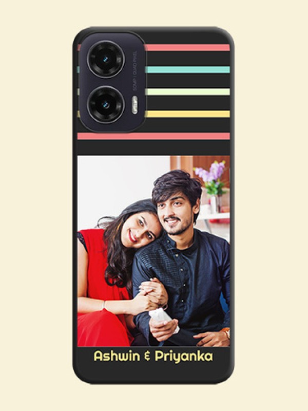 Color Stripes with Photo and Text on Photo On Space Black Custom Soft Matte Mobile Back Cover - Motorola G35 5G