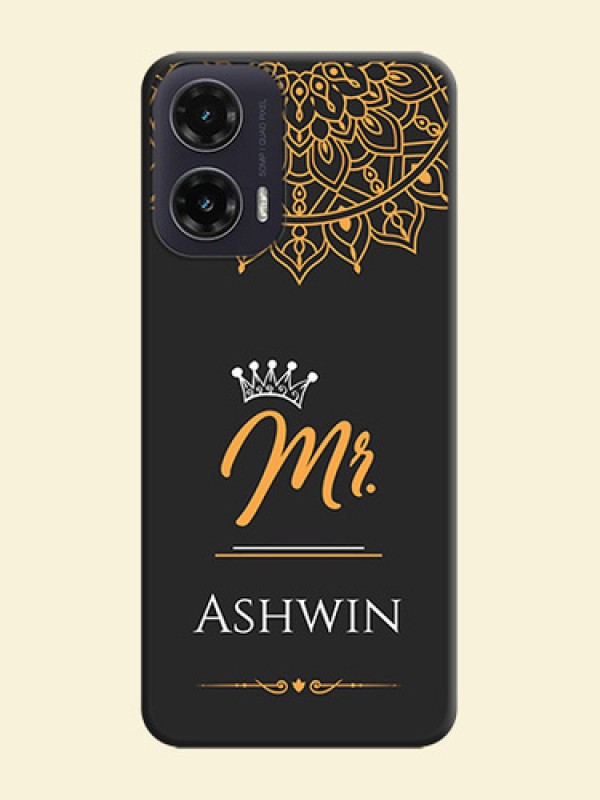 Mr Name with Floral Design On Space Black Custom Soft Matte Mobile Back Cover - Motorola G35 5G