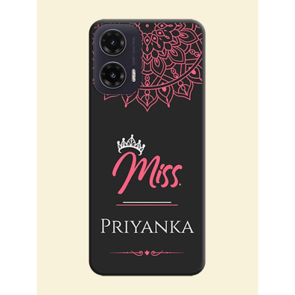Mrs Name with Floral Design On Space Black Custom Soft Matte Mobile Back Cover - Motorola G35 5G Mrs Name with Floral Design On Space Black Custom Soft Matte Mobile Back Cover - Motorola G35 5G
