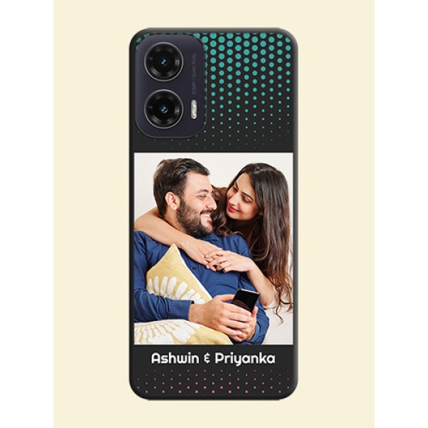 Faded Dots with Grunge Photo Frame and Text On Space Black Custom Soft Matte Mobile Back Cover - Motorola G35 5G Faded Dots with Grunge Photo Frame and Text On Space Black Custom Soft Matte Mobile Back Cover - Motorola G35 5G