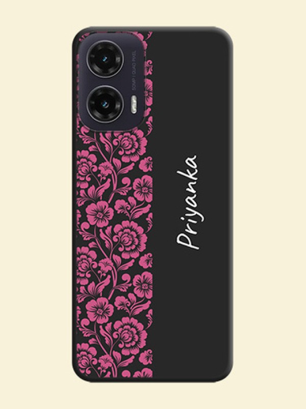Pink Floral Pattern Design With Custom Text On Space Black Custom Soft Matte Mobile Back Cover - Motorola G35 5G