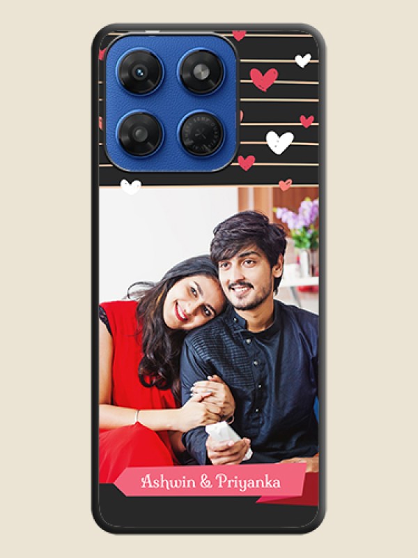 Love Pattern with Name on Pink Ribbon on Photo On Space Black Custom Soft Matte Mobile Back Cover - Motorola G37 5G