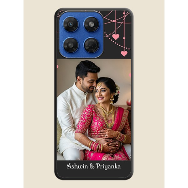 Pink Love Hangings with Text On Space Black Custom Soft Matte Mobile Back Cover - Motorola G37 5G