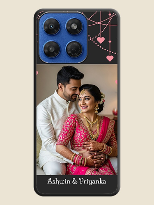 Pink Love Hangings with Text On Space Black Custom Soft Matte Mobile Back Cover - Motorola G37 5G
