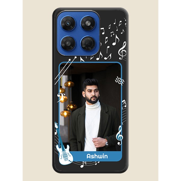 Musical Theme Design with Text on Photo On Space Black Custom Soft Matte Mobile Back Cover - Motorola G37 5G