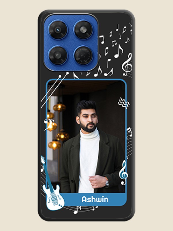Musical Theme Design with Text on Photo On Space Black Custom Soft Matte Mobile Back Cover - Motorola G37 5G
