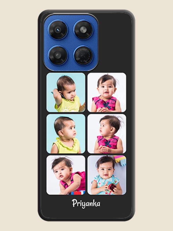 Floral Art with 6 Image Holder on Photo On Space Black Custom Soft Matte Mobile Back Cover - Motorola G37 5G