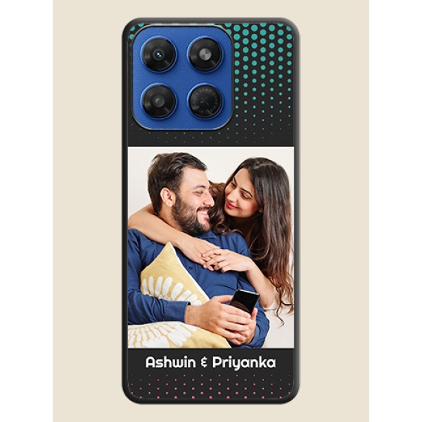 Faded Dots with Grunge Photo Frame and Text On Space Black Custom Soft Matte Mobile Back Cover - Motorola G37 5G Faded Dots with Grunge Photo Frame and Text On Space Black Custom Soft Matte Mobile Back Cover - Motorola G37 5G