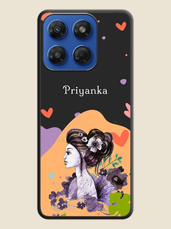 Namecase For Her With Fancy Lady Image On Space Black Custom Soft Matte Mobile Back Cover - Motorola G37 5G