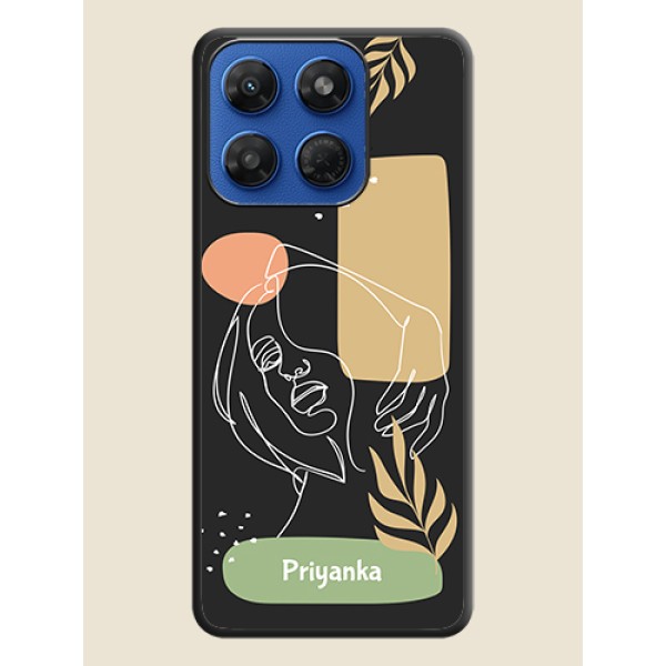 Custom Text With Line Art Of Women & Leaves Design On Space Black Custom Soft Matte Mobile Back Cover - Motorola G37 5G