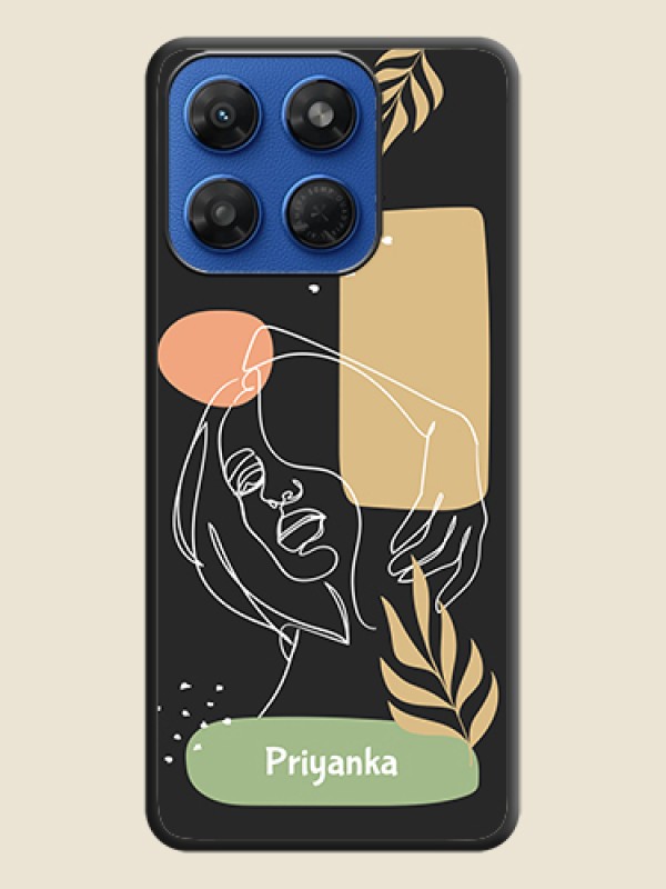 Custom Text With Line Art Of Women & Leaves Design On Space Black Custom Soft Matte Mobile Back Cover - Motorola G37 5G