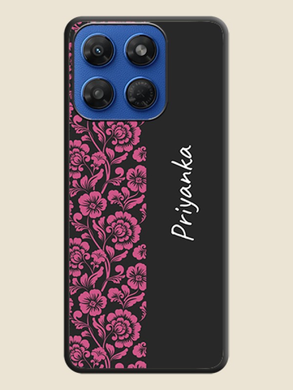 Pink Floral Pattern Design With Custom Text On Space Black Custom Soft Matte Mobile Back Cover - Motorola G37 5G