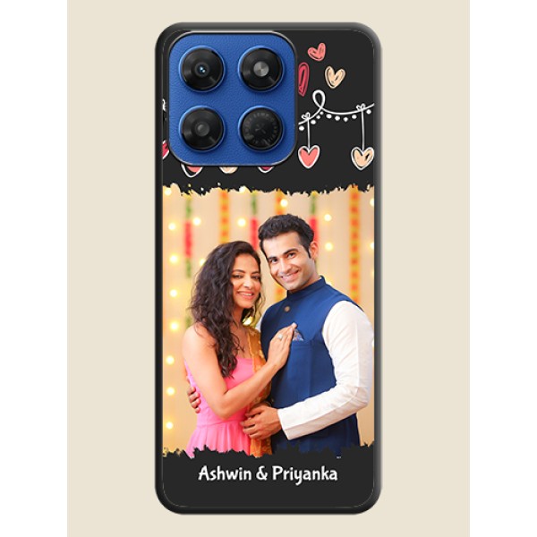 Pink Love Hangings with Name On Space Black Custom Soft Matte Mobile Back Cover - Motorola G37 Power 5G Pink Love Hangings with Name On Space Black Custom Soft Matte Mobile Back Cover - Motorola G37 Power 5G