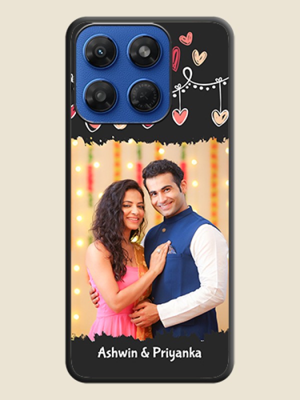 Pink Love Hangings with Name On Space Black Custom Soft Matte Mobile Back Cover - Motorola G37 Power 5G