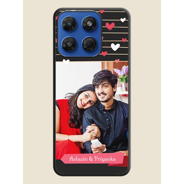 Love Pattern with Name on Pink Ribbon on Photo On Space Black Custom Soft Matte Mobile Back Cover - Motorola G37 Power 5G
