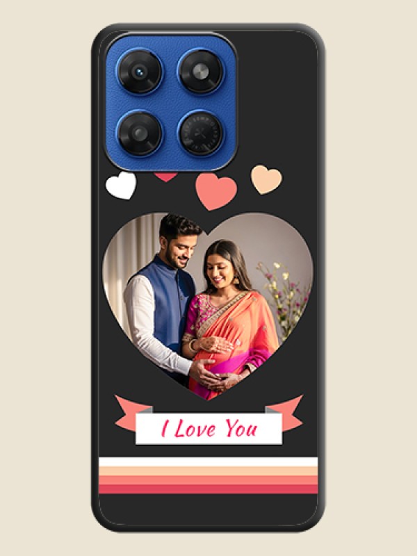 Love Shaped Photo with Colorful Stripes On Space Black Custom Soft Matte Mobile Back Cover - Motorola G37 Power 5G