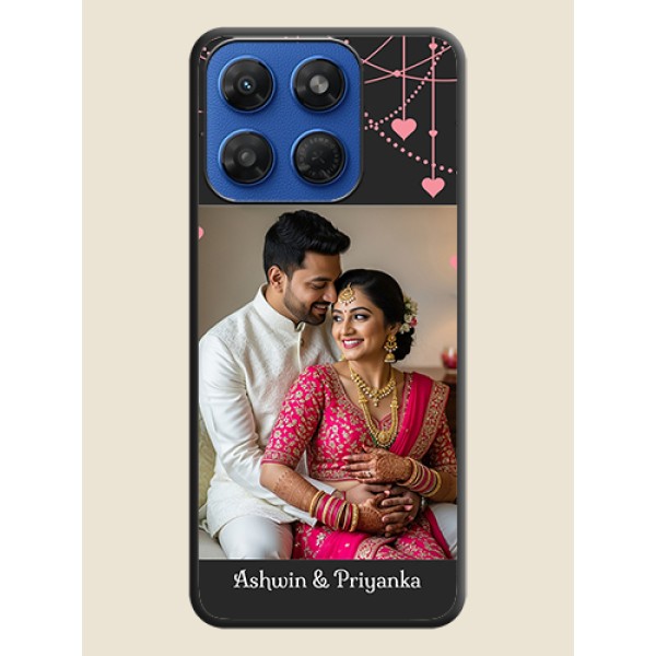 Pink Love Hangings with Text On Space Black Custom Soft Matte Mobile Back Cover - Motorola G37 Power 5G
