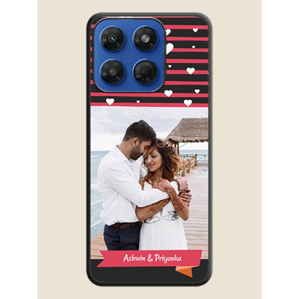 White Color Love Symbols with Pink Lines Pattern On Space Black Custom Soft Matte Mobile Back Cover - Motorola G37 Power 5G White Color Love Symbols with Pink Lines Pattern On Space Black Custom Soft Matte Mobile Back Cover - Motorola G37 Power 5G
