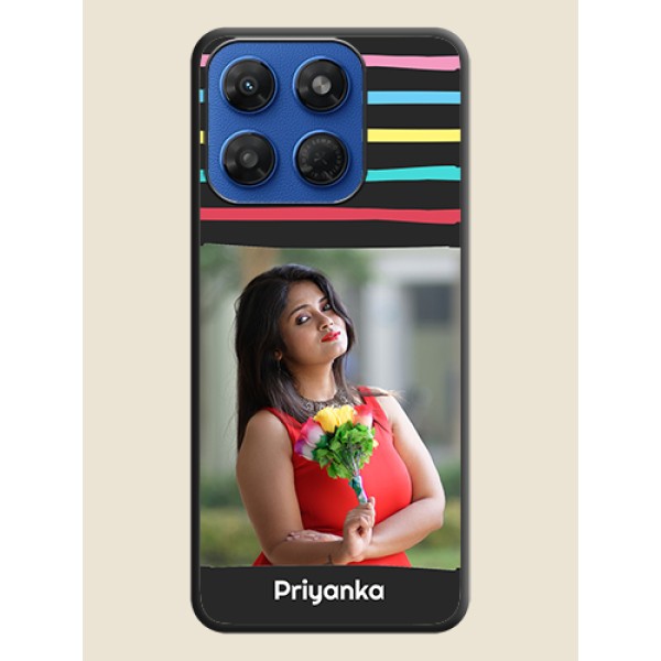 Multicolor Lines with Image On Space Black Custom Soft Matte Mobile Back Cover - Motorola G37 Power 5G Multicolor Lines with Image On Space Black Custom Soft Matte Mobile Back Cover - Motorola G37 Power 5G