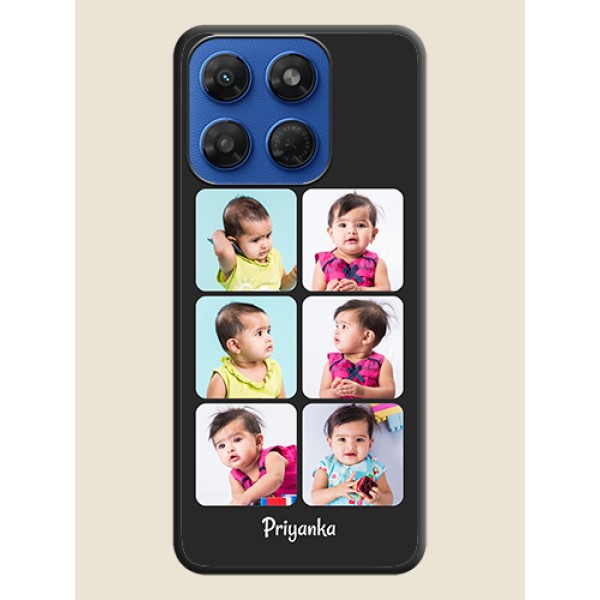 Floral Art with 6 Image Holder on Photo On Space Black Custom Soft Matte Mobile Back Cover - Motorola G37 Power 5G Floral Art with 6 Image Holder on Photo On Space Black Custom Soft Matte Mobile Back Cover - Motorola G37 Power 5G