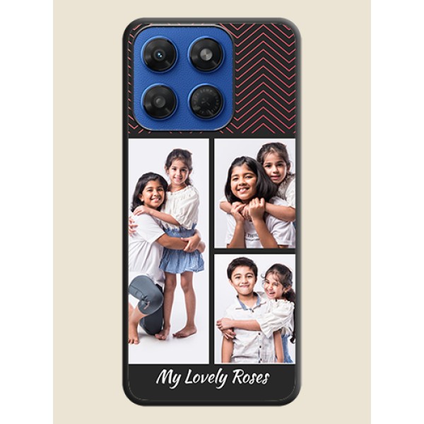 Wave Pattern with 3 Image Holder On Space Black Custom Soft Matte Mobile Back Cover - Motorola G37 Power 5G Wave Pattern with 3 Image Holder On Space Black Custom Soft Matte Mobile Back Cover - Motorola G37 Power 5G