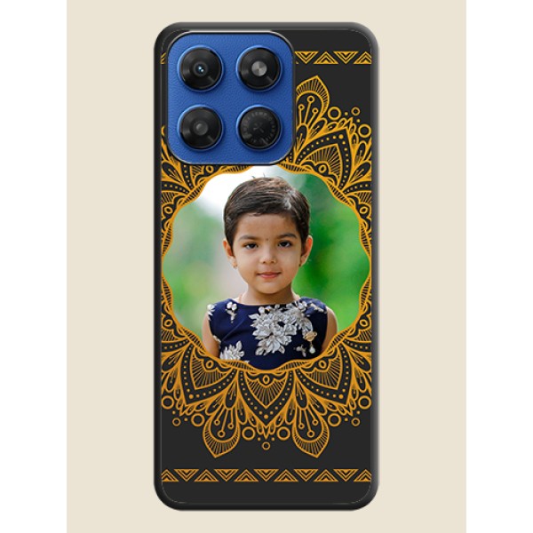 Round Image with Floral Design On Space Black Custom Soft Matte Mobile Back Cover - Motorola G37 Power 5G Round Image with Floral Design On Space Black Custom Soft Matte Mobile Back Cover - Motorola G37 Power 5G