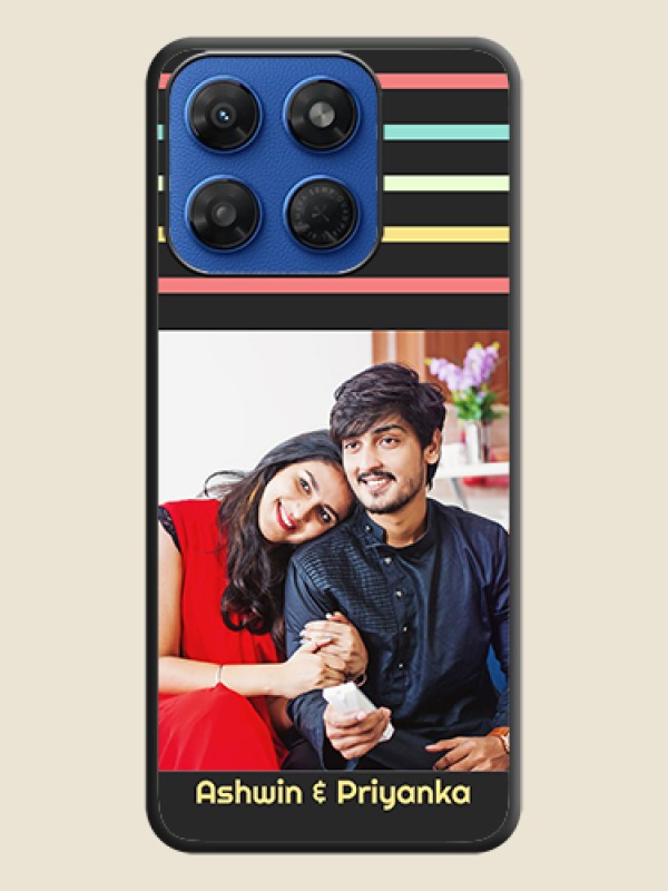 Color Stripes with Photo and Text on Photo On Space Black Custom Soft Matte Mobile Back Cover - Motorola G37 Power 5G