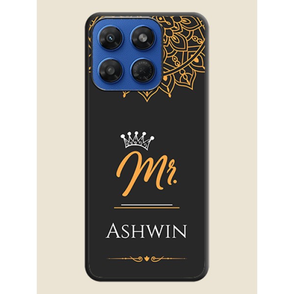 Mr Name with Floral Design On Space Black Custom Soft Matte Mobile Back Cover - Motorola G37 Power 5G Mr Name with Floral Design On Space Black Custom Soft Matte Mobile Back Cover - Motorola G37 Power 5G