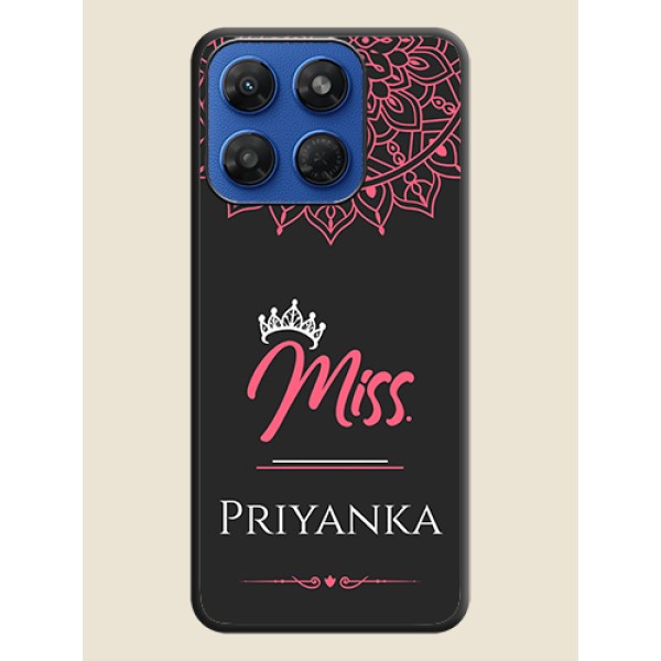 Mrs Name with Floral Design On Space Black Custom Soft Matte Mobile Back Cover - Motorola G37 Power 5G