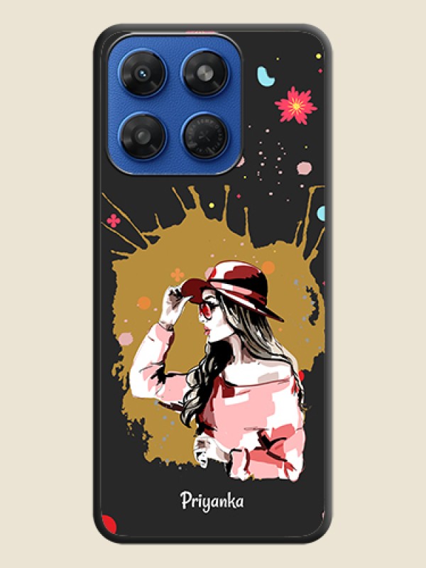 Mordern Lady With Color Splash Background With Custom Text On Space Black Custom Soft Matte Mobile Back Cover - Motorola G37 Power 5G