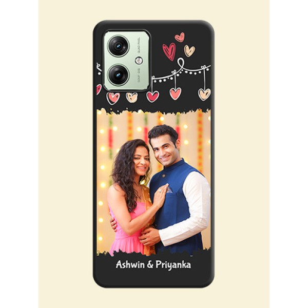 Pink Love Hangings with Name On Space Black Custom Soft Matte Mobile Back Cover - Motorola G54 5G Pink Love Hangings with Name On Space Black Custom Soft Matte Mobile Back Cover - Motorola G54 5G