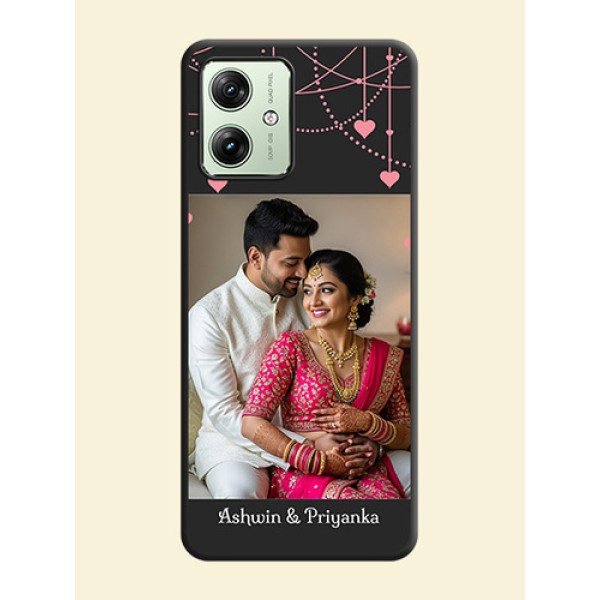Pink Love Hangings with Text On Space Black Custom Soft Matte Mobile Back Cover - Motorola G54 5G Pink Love Hangings with Text On Space Black Custom Soft Matte Mobile Back Cover - Motorola G54 5G