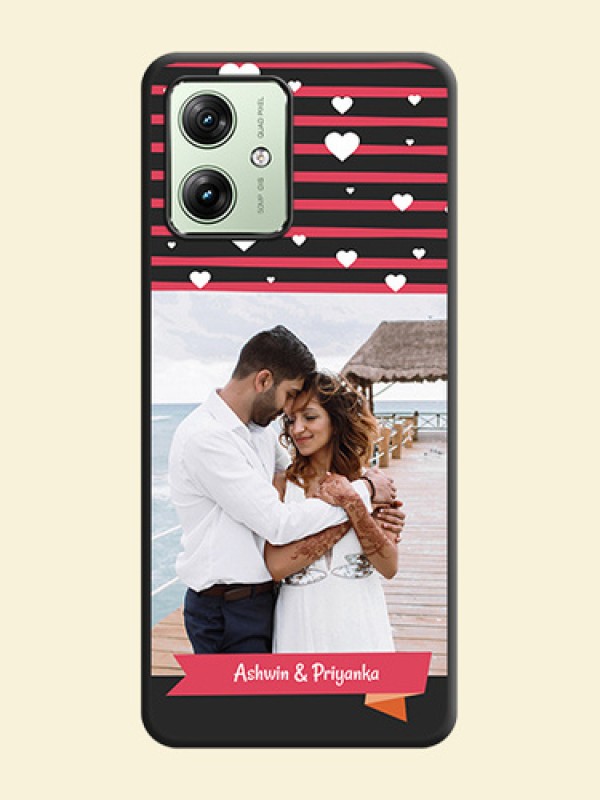 White Color Love Symbols with Pink Lines Pattern On Space Black Custom Soft Matte Mobile Back Cover - Motorola G54 5G