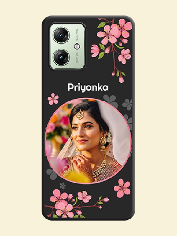 Round Image with Pink Color Floral Design on Photo On Space Black Custom Soft Matte Mobile Back Cover - Motorola G54 5G