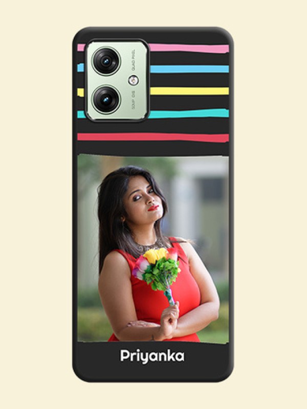 Multicolor Lines with Image On Space Black Custom Soft Matte Mobile Back Cover - Motorola G54 5G