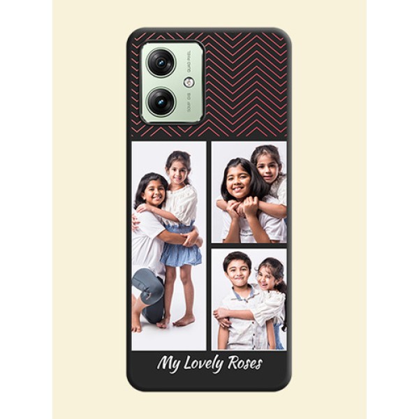 Wave Pattern with 3 Image Holder On Space Black Custom Soft Matte Mobile Back Cover - Motorola G54 5G Wave Pattern with 3 Image Holder On Space Black Custom Soft Matte Mobile Back Cover - Motorola G54 5G