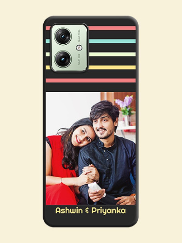 Color Stripes with Photo and Text on Photo  On Space Black Custom Soft Matte Mobile Back Cover - Motorola G54 5G