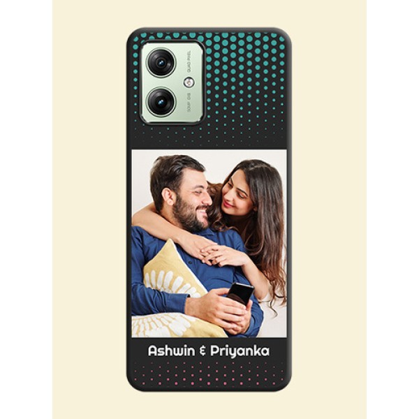 Faded Dots with Grunge Photo Frame and Text On Space Black Custom Soft Matte Mobile Back Cover - Motorola G54 5G Faded Dots with Grunge Photo Frame and Text On Space Black Custom Soft Matte Mobile Back Cover - Motorola G54 5G