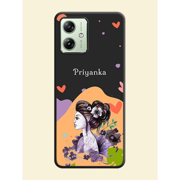 Namecase For Her With Fancy Lady Image On Space Black Custom Soft Matte Mobile Back Cover - Motorola G54 5G