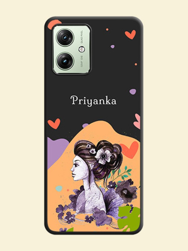 Namecase For Her With Fancy Lady Image On Space Black Custom Soft Matte Mobile Back Cover - Motorola G54 5G
