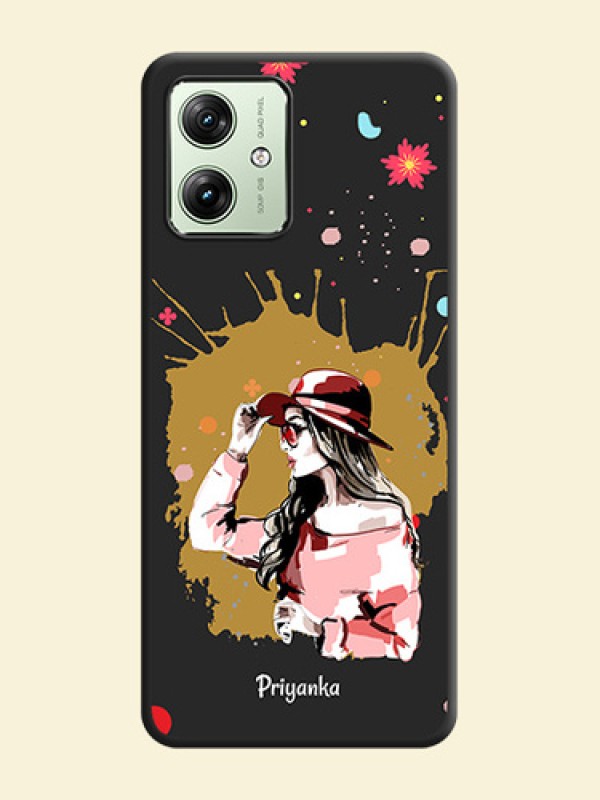 Mordern Lady With Color Splash Background With Custom Text On Space Black Custom Soft Matte Mobile Back Cover - Motorola G54 5G