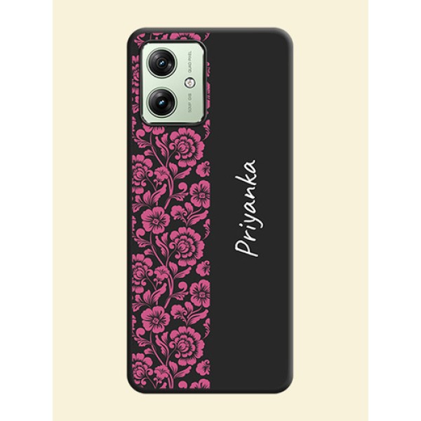 Pink Floral Pattern Design With Custom Text On Space Black Custom Soft Matte Mobile Back Cover - Motorola G54 5G Pink Floral Pattern Design With Custom Text On Space Black Custom Soft Matte Mobile Back Cover - Motorola G54 5G