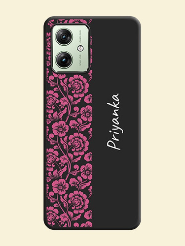 Pink Floral Pattern Design With Custom Text On Space Black Custom Soft Matte Mobile Back Cover - Motorola G54 5G