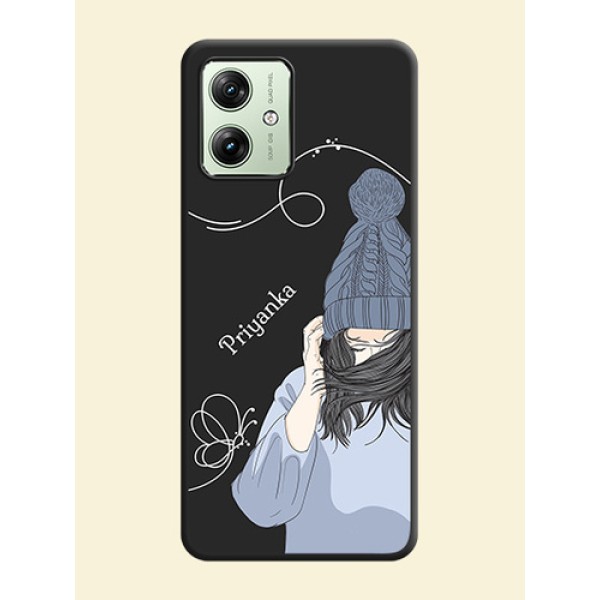 Girl With Blue Winter Outfiit Custom Text Design On Space Black Custom Soft Matte Mobile Back Cover - Motorola G54 5G Girl With Blue Winter Outfiit Custom Text Design On Space Black Custom Soft Matte Mobile Back Cover - Motorola G54 5G
