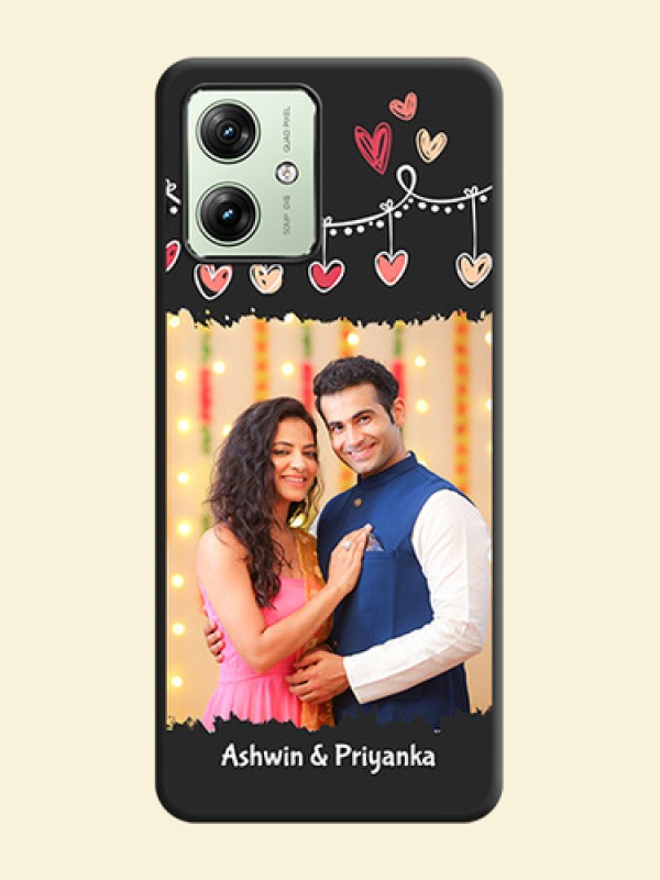Pink Love Hangings with Name on Space Black Custom Soft Matte Phone Cases - Motorola G64 5G