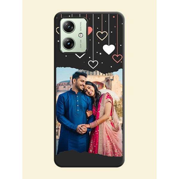 Love Hangings with Splash Wave Picture on Space Black Custom Soft Matte Phone Back Cover - Motorola G64 5G Love Hangings with Splash Wave Picture on Space Black Custom Soft Matte Phone Back Cover - Motorola G64 5G