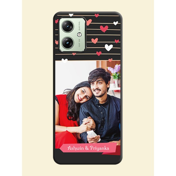 Love Pattern with Name on Pink Ribbon - Photo on Space Black Soft Matte Back Cover - Motorola G64 5G Love Pattern with Name on Pink Ribbon - Photo on Space Black Soft Matte Back Cover - Motorola G64 5G