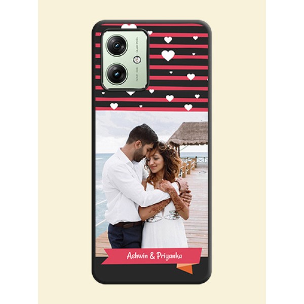 White Color Love Symbols with Pink Lines Pattern on Space Black Custom Soft Matte Phone Cases - Motorola G64 5G